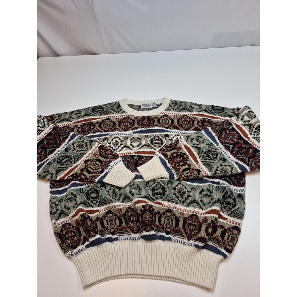 Umberto Sweater Mens Big 3XB Multicolor Acrylic Geometric Knit Pullover USA